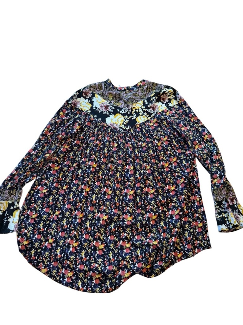 Free People Boho Floral Mixed-Print Long Sleeve Tunic Peasant Small - Picture 4 of 4